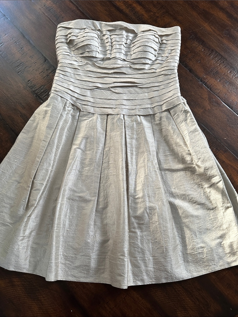 Donna Morgan Strapless Pleated Bust A-Line Dress — Silver